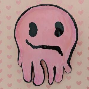 Handmade Pink Dripping Smiley Face Trinket Dish